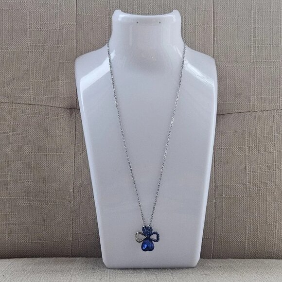 4 Hearts Pendant Necklace Blue Crystals Accent Silver Tone Chain Fashion Jewelry - Picture 2 of 11